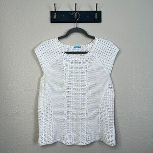 J.McLaughlin White Crochet Knit Top Women's L Cotton Beachy Boho Cottage Coastal